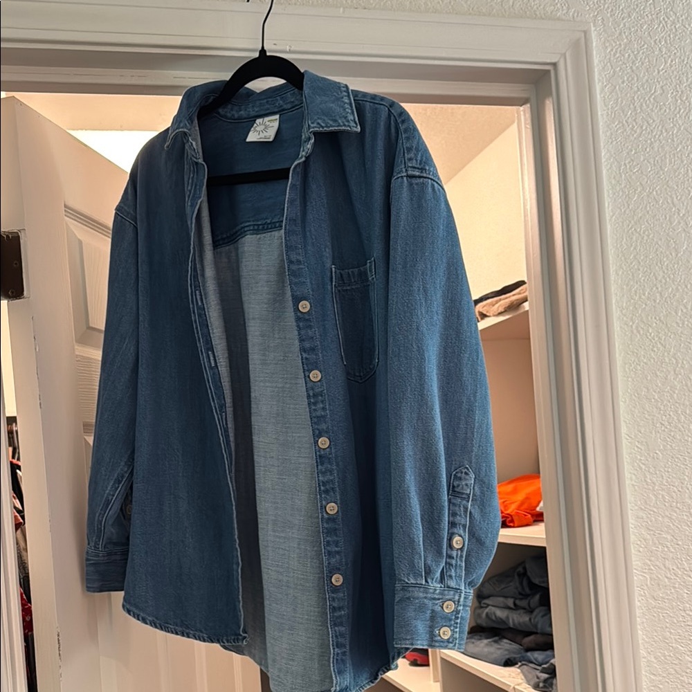 XS oversized Blue Denim Button-Up Shirt